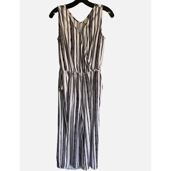Chicos Gaucho Two Piece Jumpsuit 1.5 10 Navy Blue White Stripe Wide Leg Blouse - Picture 9 of 10
